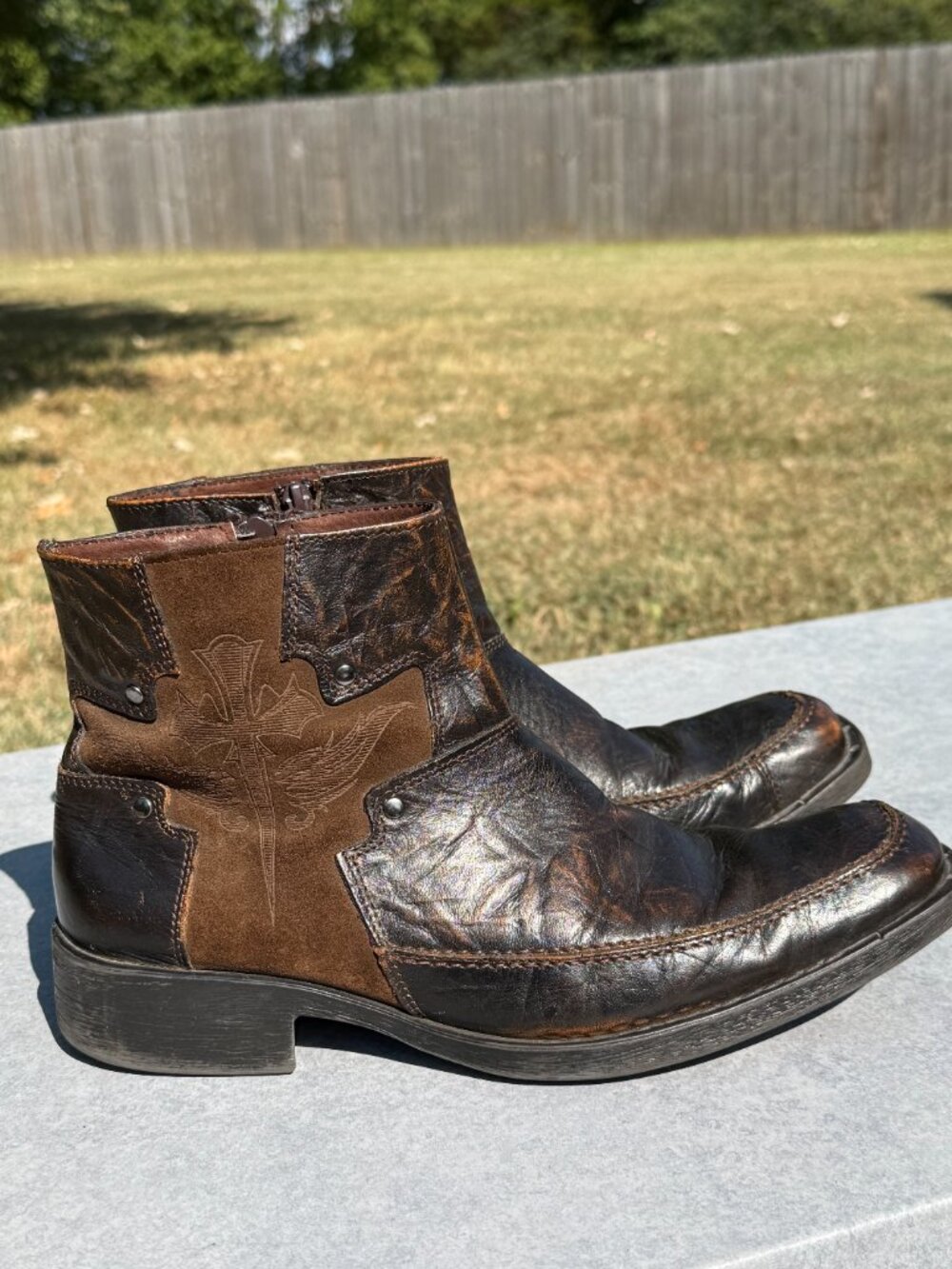 Ferrato Mens 9 Brown Leather Ankle Boots Western Y2K Ranchcore Moto Biker 4259